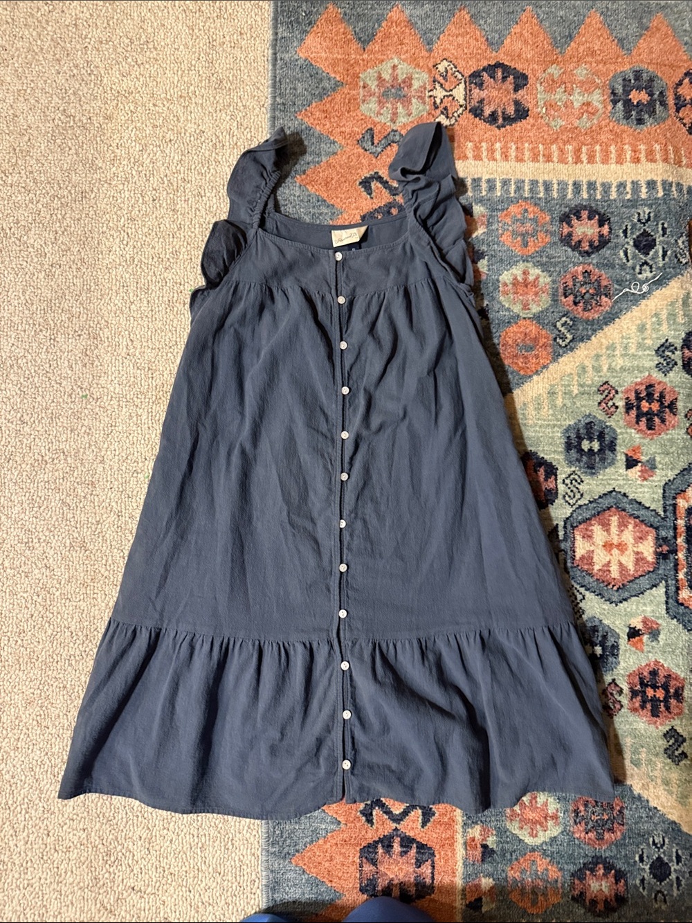 Universal Thread Navy Button-Front Ruffle Strap Casual Dress